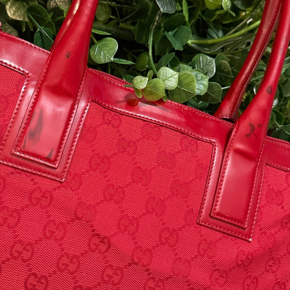 Gucci Red Monogram Canvas Tote Vintage - Picture 7 of 16